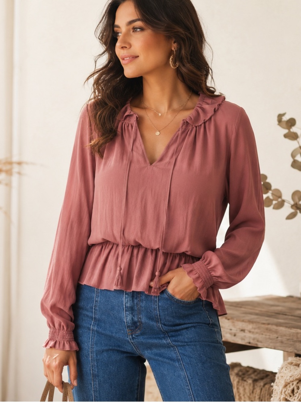 Long Sleeve Blouse - Dark Mauve